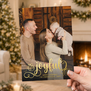 Joyful Photo Hand-Drawn Ornaments Christmas Foil Holiday Card