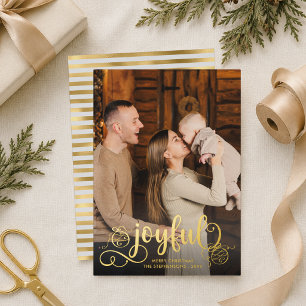 Joyful Photo Hand-Drawn Ornaments Christmas Foil Holiday Card