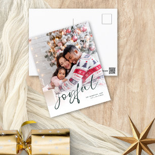 Joyful Photo Overlay Calligraphy Christmas White Holiday Postcard