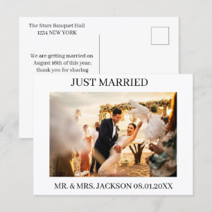 Joyful Photo Reception Just Married Wedding Announcement Postcard