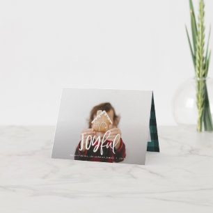 Joyful photo script text and tartan family holiday note card
