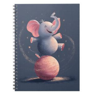 Joyful Pink-Eared Elephant on Sparkle Ball Art Notebook