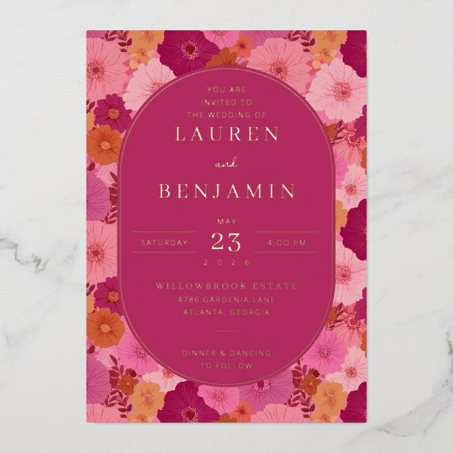 Joyful Pink Floral Wedding Invitation (Front)
