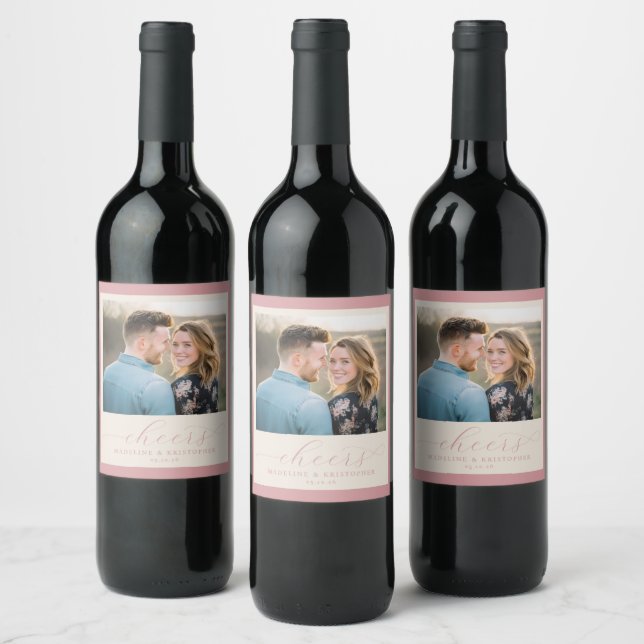 Joyful Pink Romantic Photo Wine Label (Bottles)