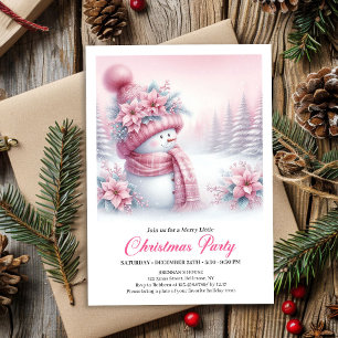 Joyful Pink Snowman Kids Download Christmas Invite