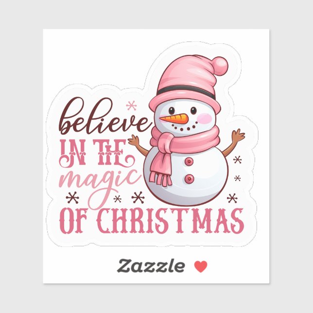 Joyful Pink Snowman Spreads Christmas Cheer (Sheet)