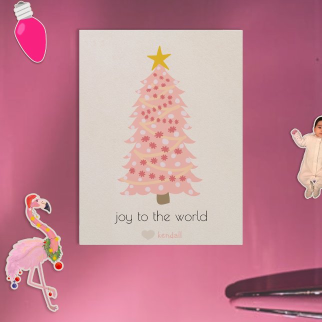 Joyful Pink Tree Custom Name Christmas Magnet Card (Creator Uploaded)