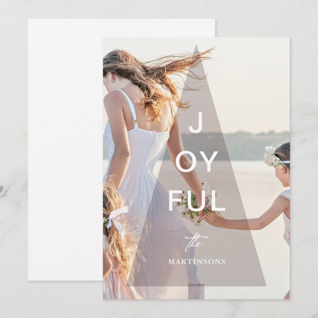 Joyful Pink Tree Overlay Christmas Holiday Card (Front/Back)