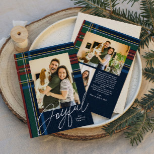 Joyful plaid Christmas photo Holiday Card
