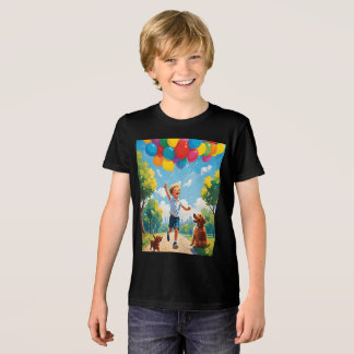 Joyful Playtime: Boy and Puppy in a Vibrant Park Tri-Blend Shirt