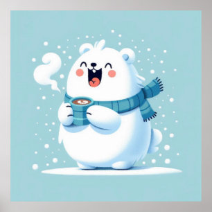 Joyful Polar Bear with Hot Cocoa: Winter Wonder Poster