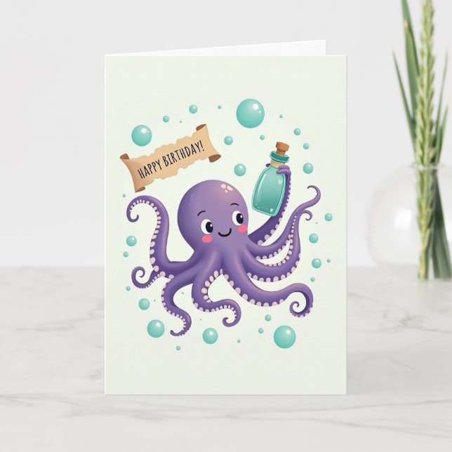 Joyful Purple Octopus Card (Front)