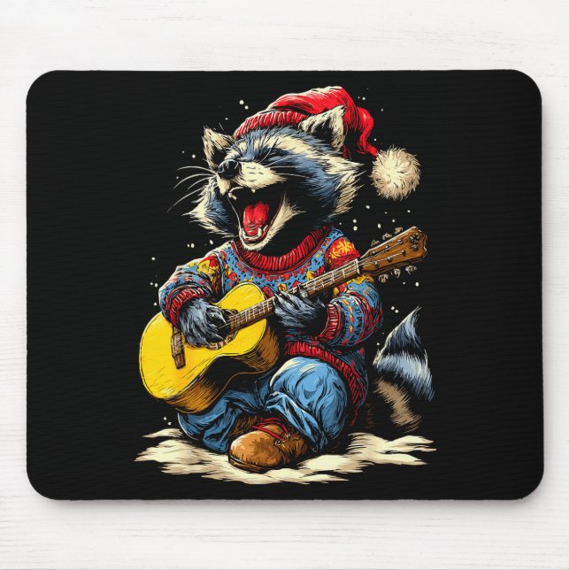 Joyful Raccoon Playing Guitar Animal Guitarist Chr Mouse Mat (Front)