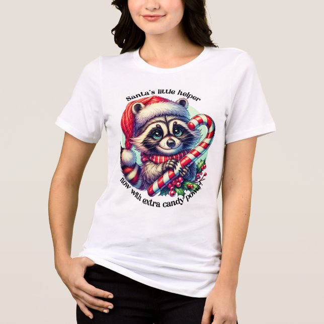 Joyful racoon in Santa hat Tri-Blend Shirt (Front)