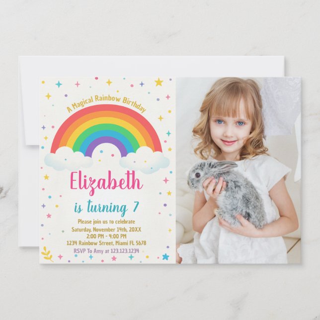 Joyful Rainbow Birthday Invitation with photo (Front)