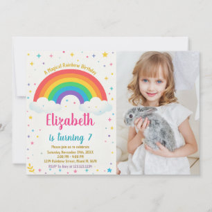 Joyful Rainbow Birthday Invitation with photo