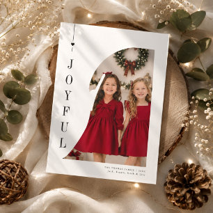 Joyful Red Dress Sisters Christmas Photo  Holiday Card