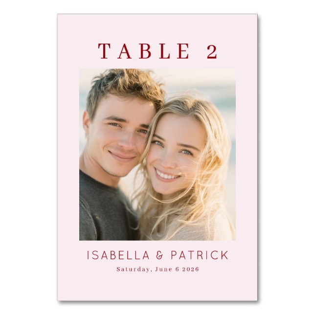 Joyful Red Elegant Photo Table Number (Front)