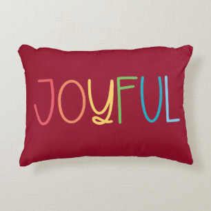 Joyful Red Multi Color Bright Rainbow Christmas Decorative Cushion
