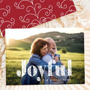 Joyful Red Swirls Photo Christmas Holiday Card