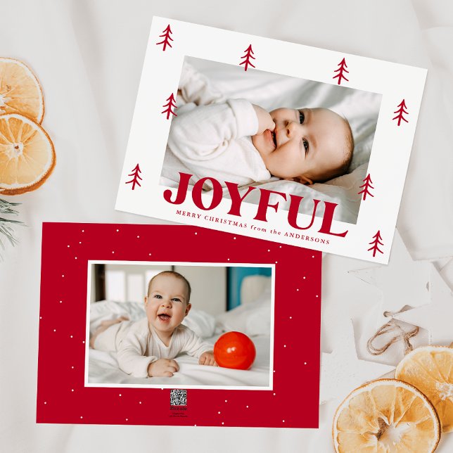 Joyful Red Trees 2 Photo Holiday Card (Creator Uploaded)