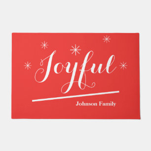 "Joyful" Red & White Personalised Name Happy Fun Doormat
