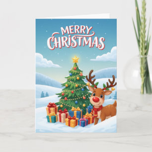 Joyful Reindeer Christmas Tree Greeting Card