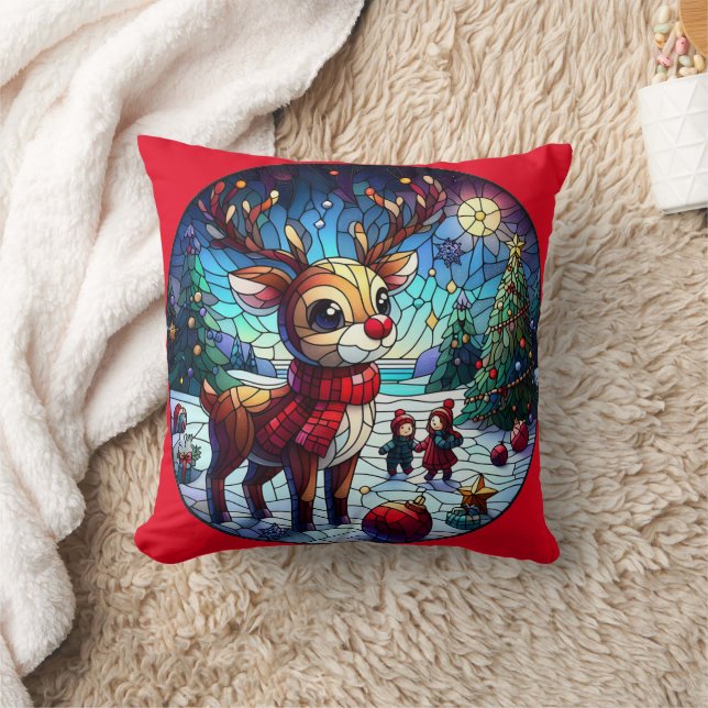 Joyful reindeer in winter wonderland with friends cushion (Blanket)