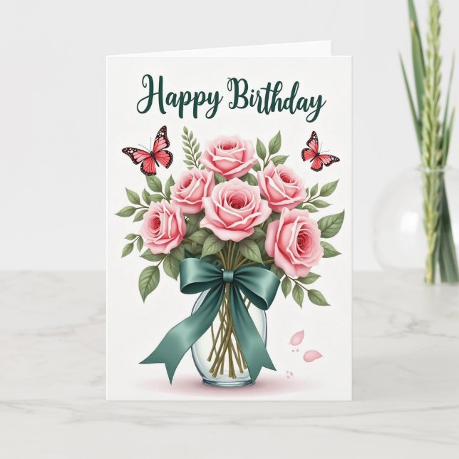 Joyful Rose Butterfly Card (Front)