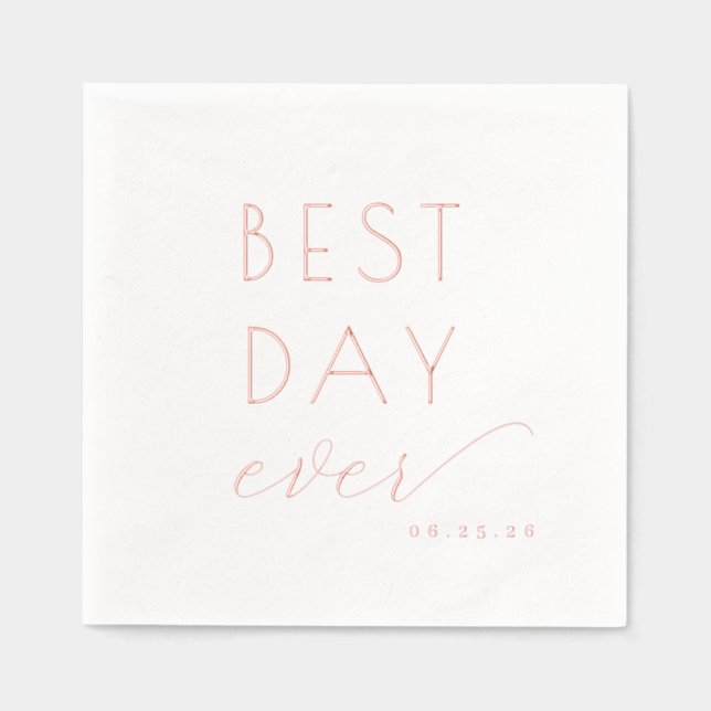 Joyful Rose Gold Typographic Foil Napkins (Front)
