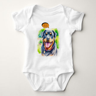 Joyful Rottweiler Pet in Watercolor Baby Bodysuit