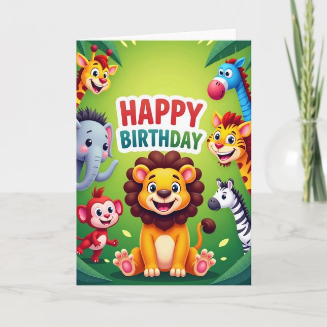 Joyful Safari Animals Birthday Card (Front)