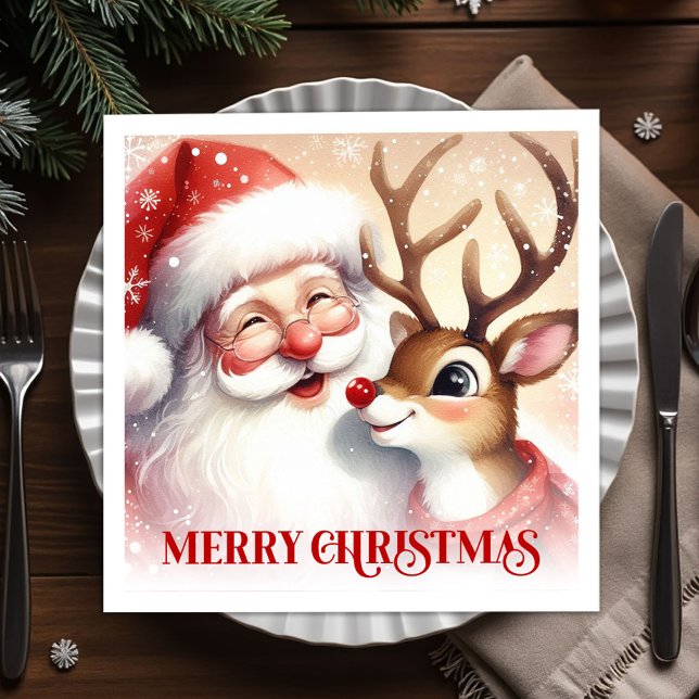 Joyful Santa and Rudolph Christmas Napkins Dinner  (Joyful Santa and Rudolph Christmas Napkins Dinner Tableware

)