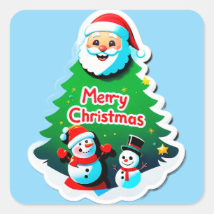 Joyful Santa Claus With Snowmans Square Sticker