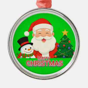 Joyful Santa Claus With Snownam Metal Tree Decoration