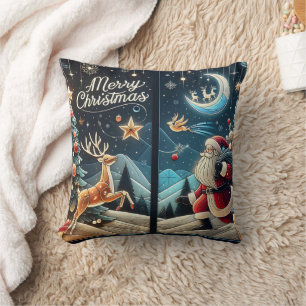 Joyful Santa on snowy Christmas Eve Cushion