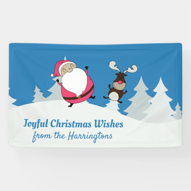 Joyful Santa & Reindeer custom text banner (Horizontal)