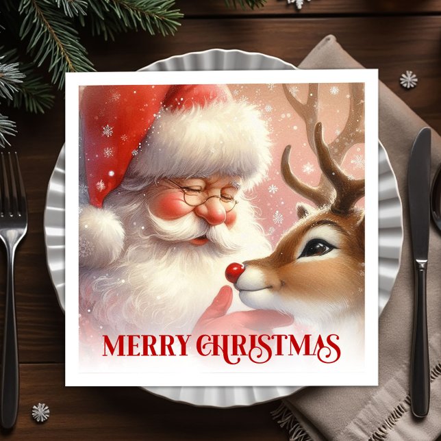 Joyful Santa Rudolph Festive Table Napkins (Joyful Santa Rudolph Festive Table Napkins)