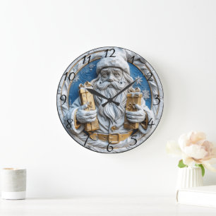 Joyful Santa with Christmas gifts Large Clock