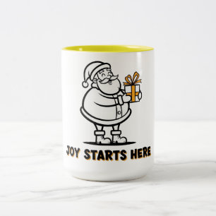 Joyful Santa with Gift Two-Tone Coffee Mug