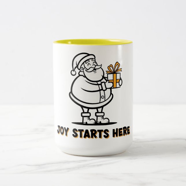 Joyful Santa with Gift Two-Tone Coffee Mug (Center)