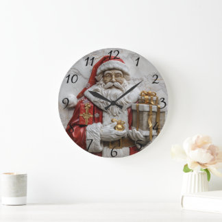 Joyful Santa with gifts Large Clock