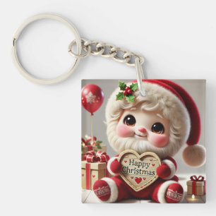 Joyful Santa's Christmas Greeting Key Ring