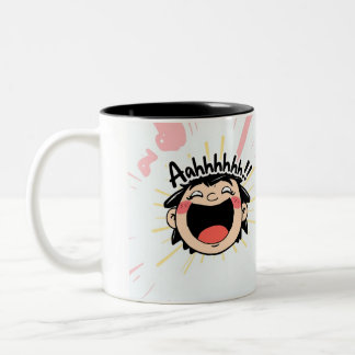 Joyful Scream - Fun Cartoon Expression Two-Tone Coffee Mug