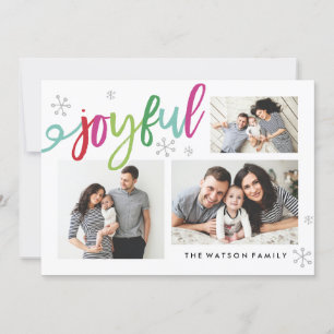 Joyful Script Colourful Holiday 3 Photo Collage Card