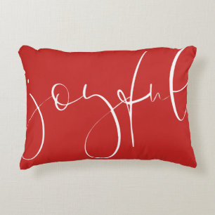 Joyful script festive red holiday decorative cushion