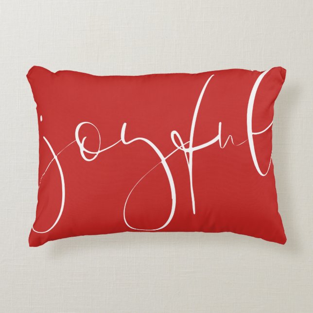 Joyful script festive red holiday decorative cushion (Front)