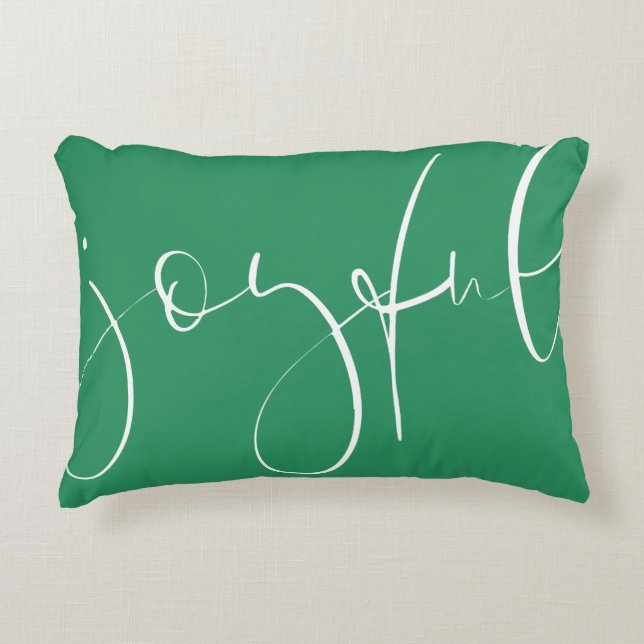 Joyful script green holiday decorative cushion (Front)