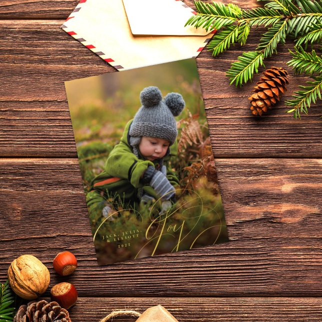 Joyful Script Happy Photo Foil Holiday Card (Creator Uploaded)