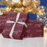 Joyful Script Merry Christmas Name Burgundy Wrapping Paper<br><div class="desc">Joyful Script Merry Christmas Name Burgundy. Easily personalise with your greeting and names. Joyful is in a modern playful set script in white which can be changed to another colour if you so wish as can the background colour via edit further.</div>